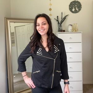 Cloth zip up black studded jacket